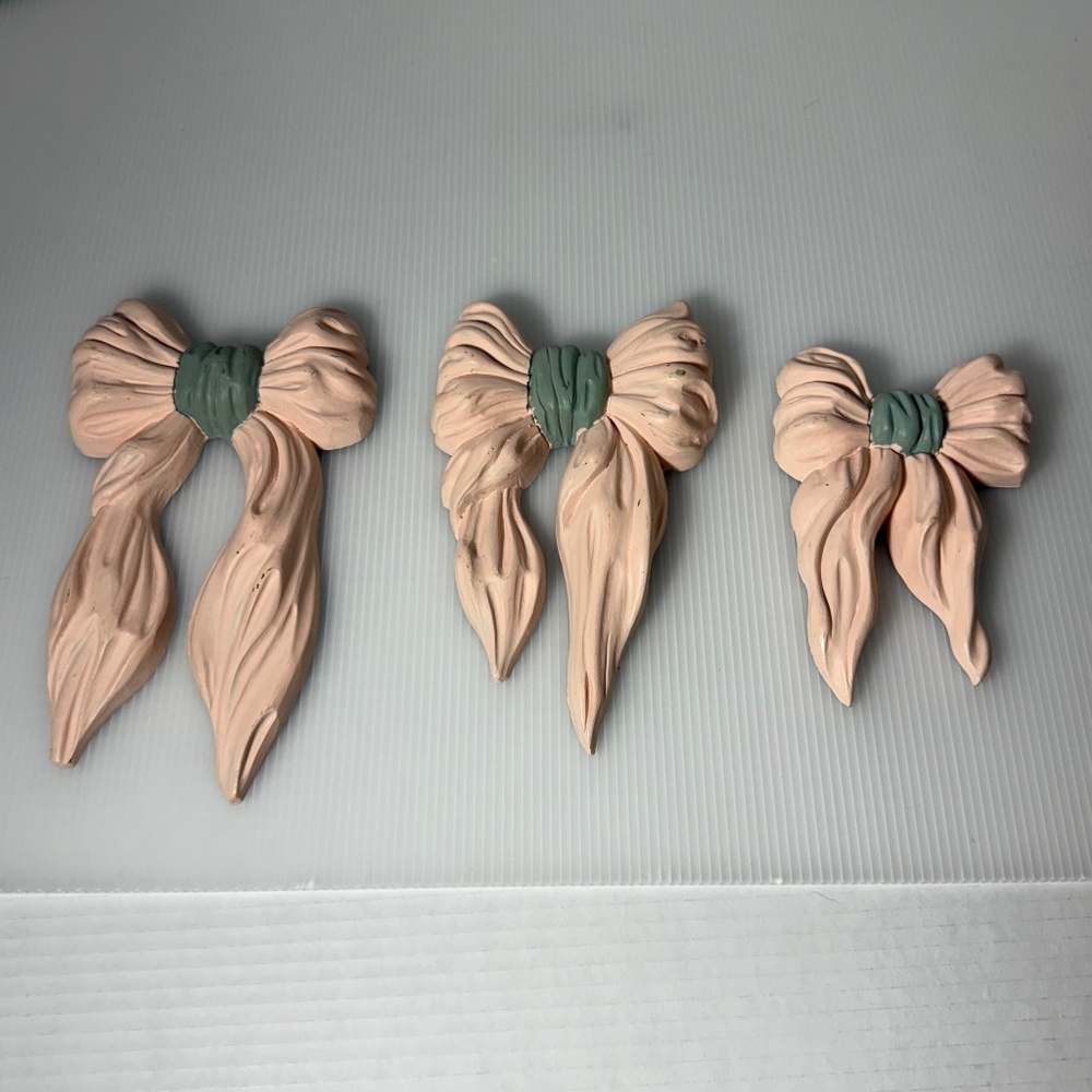 VINTAGE HOMCO PINK RIBBON BOWS Wall Decor Made in the USA Set of 3